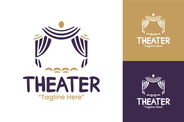 Elegant Theater Logo Design with Gold and Purple Color Scheme
