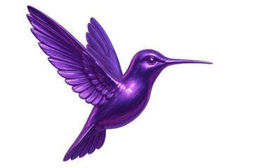 Obraz premium Purple metallic hummingbird with open wings flying, isolated on transparent background, ideal for creative projects