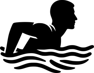 Minimalist vector of a person swimming freestyle, black silhouette
