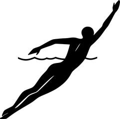 Fototapeta premium Minimalist vector of a person swimming freestyle, black silhouette 