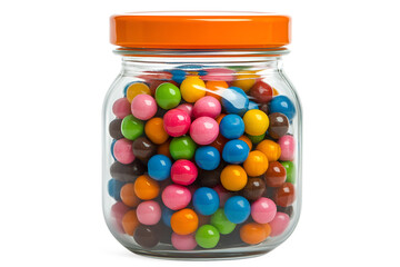 A glass jar full of colorful candies isolated on transparent background
