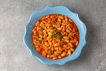 Turkish foods; dried bean, Beans with minced meat (kuru fasulye)