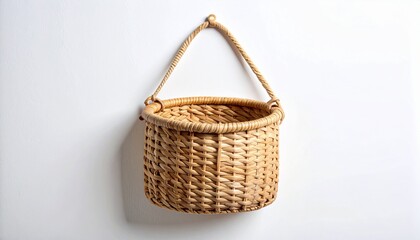 Handmade Rattan Hanging Wall Pocket on White Background