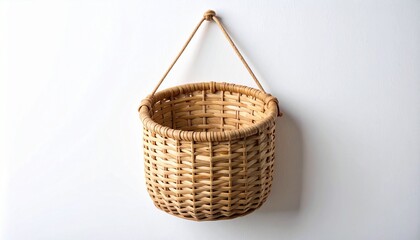 Handmade Rattan Hanging Wall Pocket on White Background