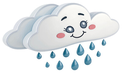  sun partially covered by white clouds with blue raindrops falling.