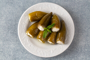 Cheese stuffed jalapeno pepper. Turkish name; Peynir dolgulu jalapeno