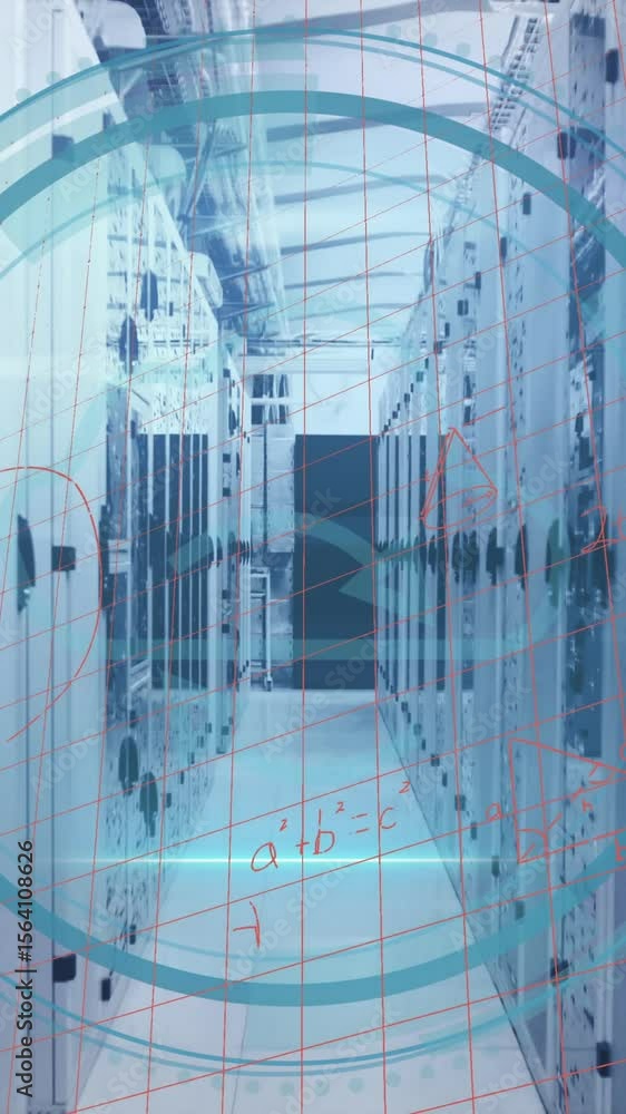 Poster animation of scope scanning and scope scanning over tech room with computer servers
