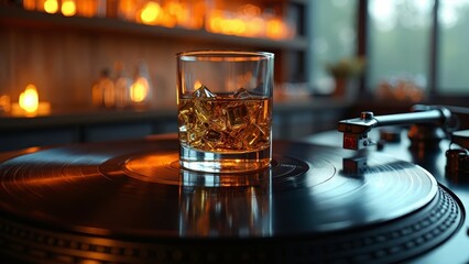 The artistic image of vinyl and wine glasses