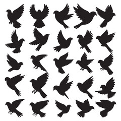 Obraz premium Seamless Pattern Of Dove Silhouettes For Peace Symbolism And Graphic Design Projects Black And White Vector Background Featuring Flying Birds