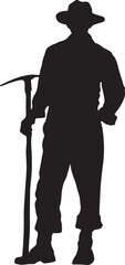 Farmer Holding a Pickaxe Silhouette Vector Illustration on Transparent Background