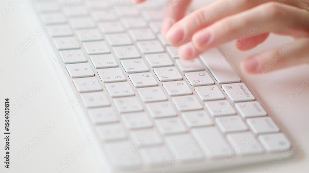 Aufkleber close up of hands typing on computer keyboard, womans hands typing on the keyboard.