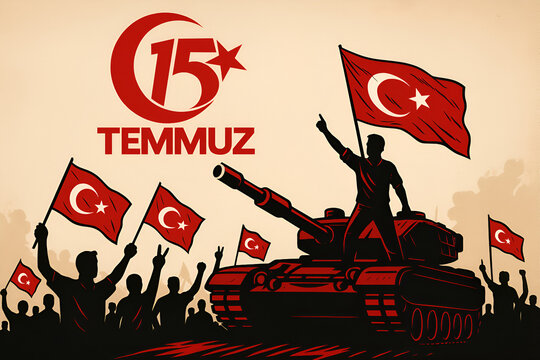 Temmuz Celebration: Red Symbol with C, 15 Temmuz Text Overlay