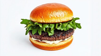 Delicious beef burger with fresh lettuce on a soft bun