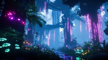 Fototapeta premium Neon forest landscape illustration