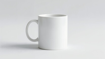 Simple white coffee mug on a minimalistic light gray backdrop for product mockups