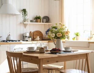 Bright modern kitchen table with coffee