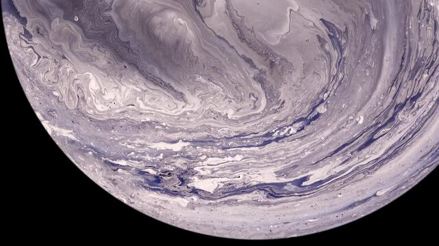 Unknown planet close-up with hurricanes, changing texture and relief on the surface, isolated on a black background. 4k video.