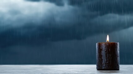 Melancholic Candle Burned Against a Dark Stormy Background