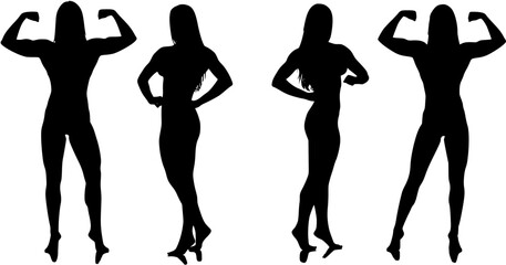 Female Bodybuilder Silhouette Flexing Muscles Front View
