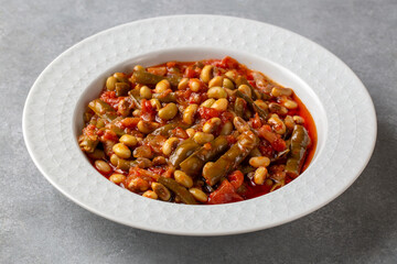 Traditional delicious Turkish food; fresh green black eyed peas food (Turkish name; Zeytinyagli...