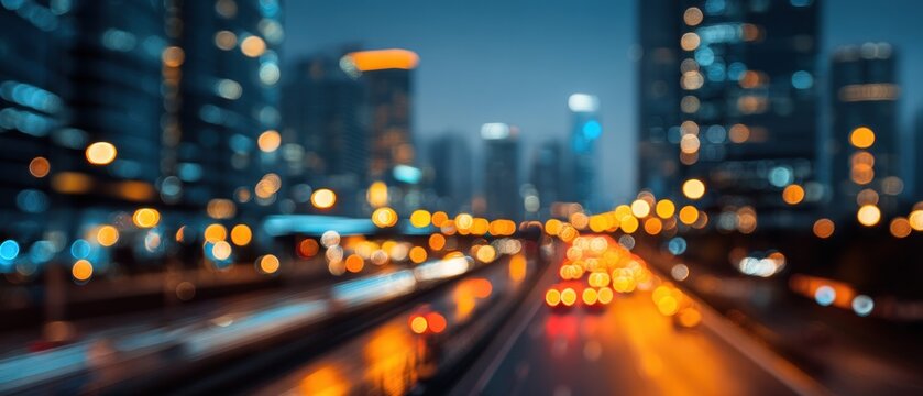 Night city traffic lights abstract background blurred urban motion