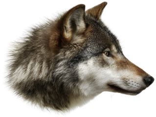 A realistic Wolf head photograph on a transparent background