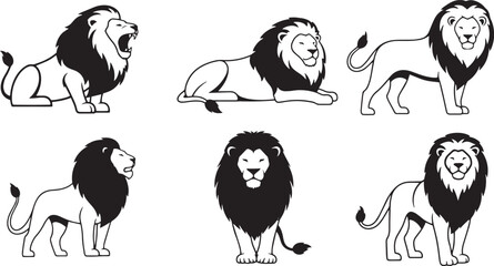 Majestic Lion Vector Art Collection: Black & White Roaring and Standing Illustrations