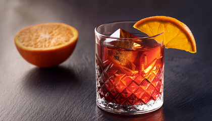 glass of negroni with orange slice