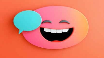 Happy Emoji with Speech Bubble 3D Render Illustration