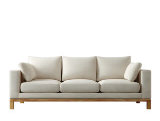 Fototapeta premium A Cream-Colored Three-Seater Sofa with a Light Wood Frame, Perfect for Modern Living Spaces