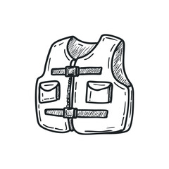 Safety jacket doodle illustration on isolated white background