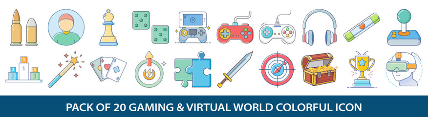 Dynamic Gaming and Virtual World Colorful Icons