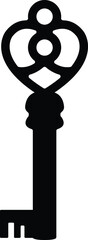 Skeleton Key Silhouette Vector Illustration - Simple black silhouette of antique vintage style skeleton key isolated on a plain solid white background