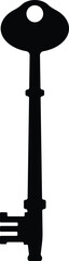 Skeleton Key Silhouette Vector Illustration - Simple black silhouette of antique vintage style skeleton key isolated on a plain solid white background
