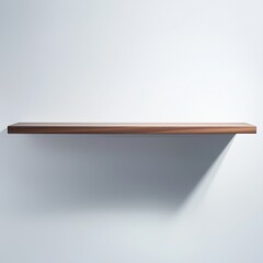 Elegant Wooden Shelf Against Minimalist Wall Background