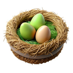 Fototapeta premium 3d easter eggs in nest isolated on transparent background