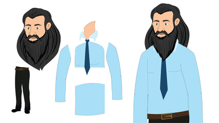 Cartoon Vector Man in Formal Attire – Standing Male Character Illustration in Suit and Tie