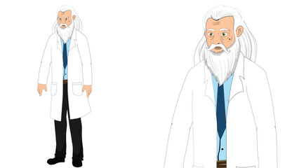 Fototapeta premium Cartoon Scientist with Long White Hair and Beard
