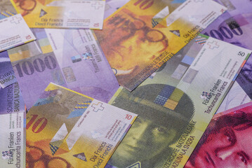 Swiss money, peso, paper banknotes, cash. Switzerland money