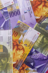 Swiss money, peso, paper banknotes, cash. Switzerland money