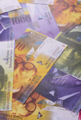 Swiss money, peso, paper banknotes, cash. Switzerland money