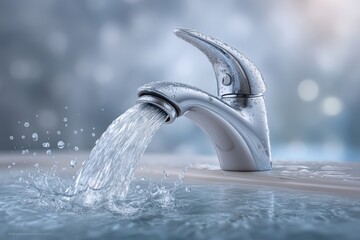 Sleek contemporary faucet with flowing water