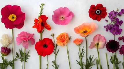 Vibrant Flower Arrangement,  Colorful Blooms on White Background