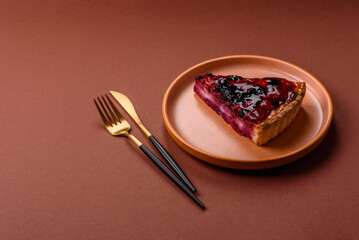 Pie, cheesecake with mascarpone, raspberries and blackberries. Cheesecake with cheese