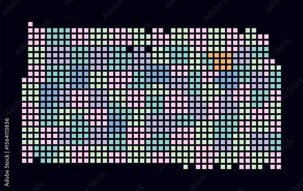 Poster kansas dotted map. digital style map of the state on dark background. kansas shape with square dots.