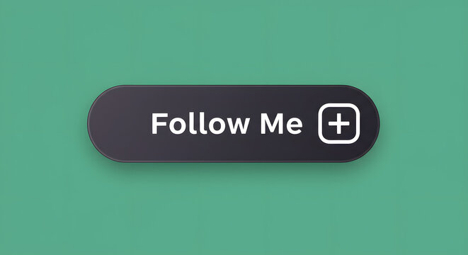 Sleek 'Follow Me' Button Design on Vibrant Green Background, Call to Action Button with Plus Icon for Social Media Engagement