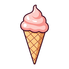 Delicious pink ice cream cone on transparent background, dessert concept