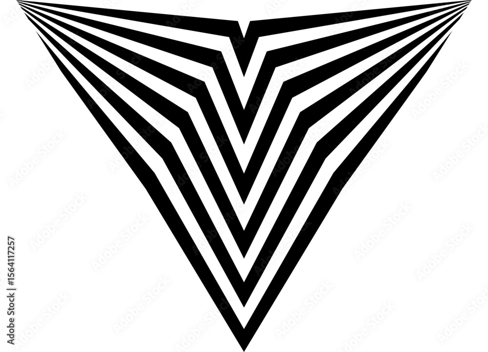 Poster abstract triangular striped pattern of black lines on white background in retro style. vector logo, 