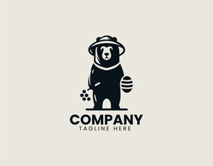 Adorable bear with honey hive vector logo illustration showing forest wildlife and nature mascot identity design