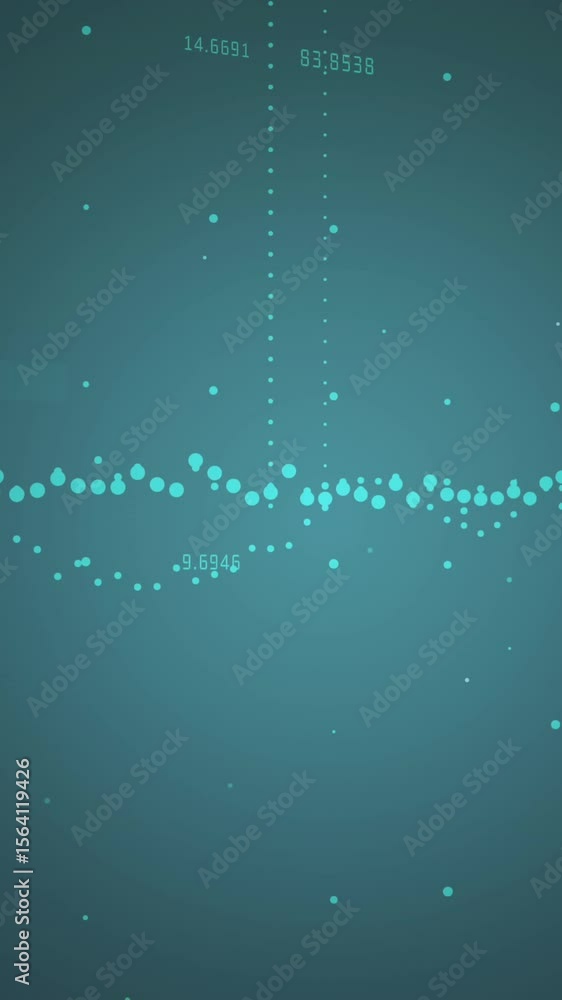 Poster animation of dots forming graphs with changing numbers against blue background
